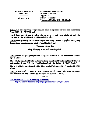 Đề thi thử học sinh giỏi cấp tỉnh môn Lịch sử Lớp 9 năm 2011 - Sở GD & ĐT Long An (Có đáp án)